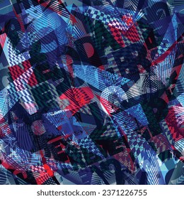 Abstract seamless lettering pattern with sport Grunge  textured background in blue, red, black and white colors, Chequered flag. Typography ornament. ABC repeats print for clothes , wrapping paper.