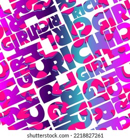 Resumen del patrón de letras sin fisuras. La tipografía es un adorno interminable con texto Rich girl. 