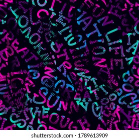 Abstract seamless lettering pattern. Words repeat ornament. Colorful text repeated print for fashion textile, girlish clothes, wrapping paper.