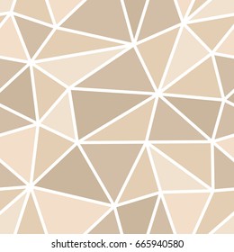 Abstract seamless light and dark beige triangles pattern for background. Geometric layout for printing magazine cover, advertise presentation, flyer. Template wallpaper with thin white lines.