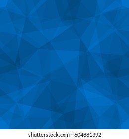 Abstract seamless light and dark blue overlapping triangles pattern for background. Transparency geometric layout for printing magazine cover, advertise presentation. Effect of a kaleidoscope.