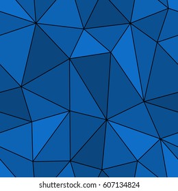 Abstract seamless light and dark blue triangles pattern for background. Geometric layout for printing magazine cover, advertise presentation, flyer. Template wallpaper with thin black lines.