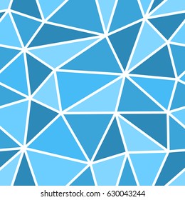 Abstract seamless light and dark blue triangles pattern for background. Geometric layout for printing magazine cover, advertise presentation, flyer. Template wallpaper with thick white lines.