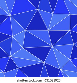 Abstract seamless light and dark blue triangles pattern for background. Geometric layout for printing magazine cover, advertise presentation, flyer. Template wallpaper with thin white lines.