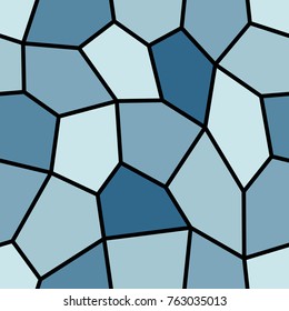 Abstract seamless light and dark blue pentagons pattern for background. Geometric layout for printing magazine cover, advertise presentation, flyer. Template wallpaper with thick black lines.
