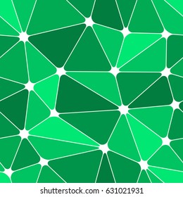 Abstract seamless light and dark green triangles pattern for background. Geometric layout for printing magazine cover, advertise presentation, flyer. Template wallpaper with thin lines and nodes.