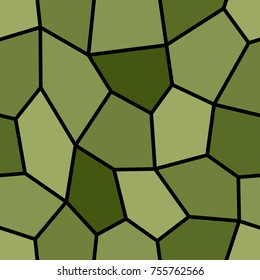 Abstract seamless light and dark green pentagons pattern for background. Geometric layout for printing magazine cover, advertise presentation, flyer. Template wallpaper with thick black lines.