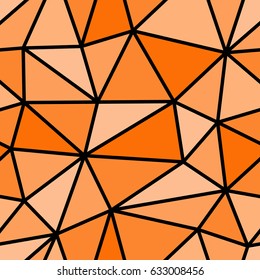 Abstract seamless light and dark orange triangles pattern for background. Geometric layout for printing magazine cover, advertise presentation, flyer. Template wallpaper with thick black lines.
