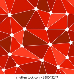 Abstract seamless light and dark red triangles pattern for background. Geometric layout for printing magazine cover, advertise presentation, flyer. Template wallpaper with thin white lines and nodes.
