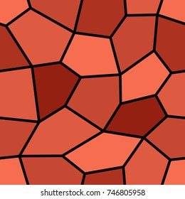 Abstract seamless light and dark red pentagons pattern for background. Geometric layout for printing magazine cover, advertise presentation, flyer. Template wallpaper with thick black lines.