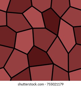 Abstract seamless light and dark red pentagons pattern for background. Geometric layout for printing magazine cover, advertise presentation, flyer. Template wallpaper with thick black lines.