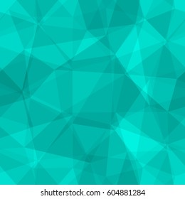 Abstract seamless light and dark turquoise overlapping triangles pattern for background. Transparency geometric layout for printing magazine cover, advertise presentation. Effect of a kaleidoscope.