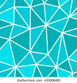 Abstract seamless light and dark turquoise triangles pattern for background. Geometric layout for printing magazine cover, advertise presentation, flyer. Template wallpaper with thick white lines.