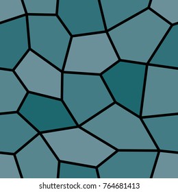 Abstract seamless light and dark turquoise pentagons pattern for background. Geometric layout for printing magazine cover, advertise presentation, flyer. Template wallpaper with thick black lines.