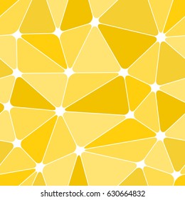 Abstract seamless light and dark yellow triangles pattern for background. Geometric layout for printing magazine cover, advertise presentation, flyer. Template wallpaper with thin lines and nodes.