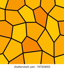 Abstract seamless light and dark yellow pentagons pattern for background. Geometric layout for printing magazine cover, advertise presentation, flyer. Template wallpaper with thick black lines.