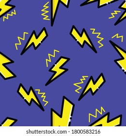 Abstract seamless lightning and simple line pattern on blue background vector