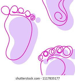 Abstract seamless line art vector pattern with footprint and colorful spots on transparent background. Seamless vector swatch included.