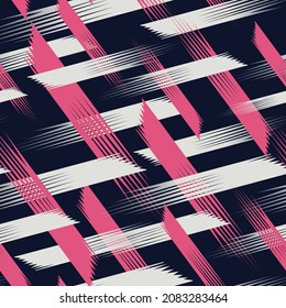 Abstract seamless line pattern in black, white, pink colors. Geometric repeated print for sport textile, girl clothes, wrapping paper.