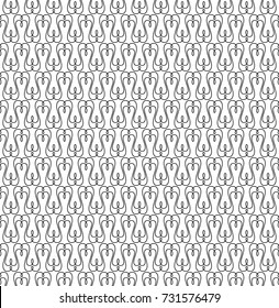 Abstract seamless linear hand draw pattern with motifs of hearts. Simple black and white texture. Vector