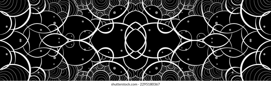 Abstract seamless linear pattern of white shapes resembling bubbles on a black background. Bicolor composition. Vector illustration, EPS 8. Image for wallpapers, printing and textiles.