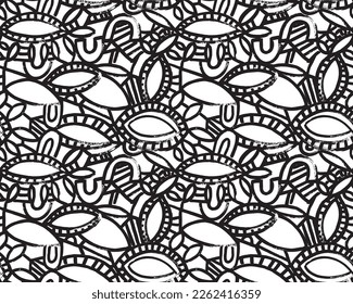 Abstract seamless lined black and white textile design