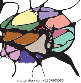 Abstract seamless lines in colorful  circle with tangled black lines on a white background. Hand drawn curved lines, neurographic lines. Vector illustration