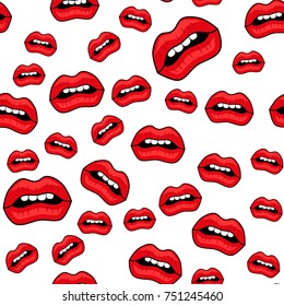 Abstract seamless lips pattern for girls or boys. Creative vector background with red lips, mouth. Funny wallpaper for textile and fabric. Fashion mouth pattern style. Colorful bright picture