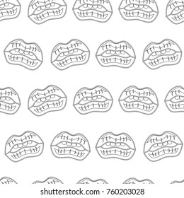 Abstract seamless lips pattern for girls or boys. Creative vector background with lips, mouth. Funny wallpaper for textile and fabric. Fashion mouth pattern style. Coloring monochrome picture