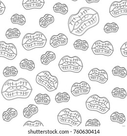 Abstract seamless lips pattern for girls or boys. Creative vector background with lips, mouth. Funny wallpaper for textile and fabric. Fashion mouth pattern style. Coloring monochrome picture