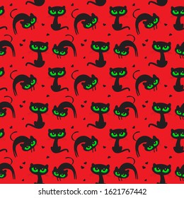 Abstract seamless love cat pattern. Funny black cat pattern for textile and fabric. Fashion style. black cat. Cat print. Vector.