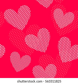 Abstract seamless love pattern for girls, fashion textile, clothes, baby. Valentines day. Funny colorful hearts repeated backdrop. Cute girlish romantic wallpaper design