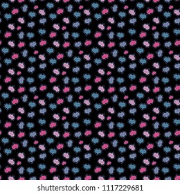 Abstract seamless love pattern. Romantic wallpaper for wrapping. Valentines day wrapping paper. Girlish repeated backdrop with hearts, drawing in sketch style on black, neutral and blue colors. Vector