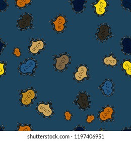 Abstract seamless love pattern. Valentines day wrapping paper. Romantic wallpaper. Vector. Girlish repeated backdrop with hearts, drawing in sketch style on blue, black and yellow colors.