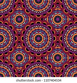 Abstract seamless mandala background. Texture in violet and pink colors. Oriental pattern for design, fashion print, scrapbooking