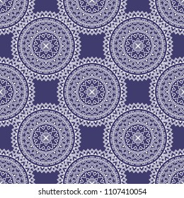 Abstract seamless mandala background. Texture in lavender and white colors. Oriental pattern for design, fashion print, scrapbooking