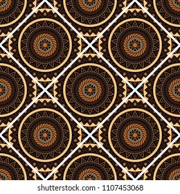 Abstract seamless mandala background. Texture in brown and beige colors. Oriental pattern for design, fashion print, scrapbooking