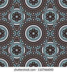 Abstract seamless mandala background. Texture in blue and brown  colors. Oriental pattern for design, fashion print, scrapbooking