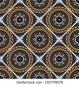 Abstract seamless mandala background. Texture in gray and brown colors. Oriental pattern for design, fashion print, scrapbooking