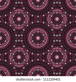 Abstract seamless mandala background. Texture in red and rose colors. Oriental pattern for design, fashion print, scrapbooking