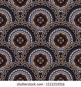 Abstract seamless mandala background. Texture in brown and gray colors. Oriental pattern for design, fashion print, scrapbooking