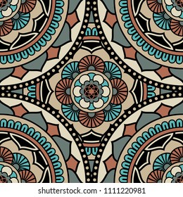 Abstract seamless mandala background. Texture in brown and gray colors. Oriental pattern for design, fashion print, scrapbooking
