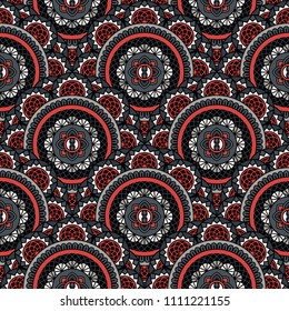 Abstract seamless mandala background. Texture in red and gray colors. Oriental pattern for design, fashion print, scrapbooking