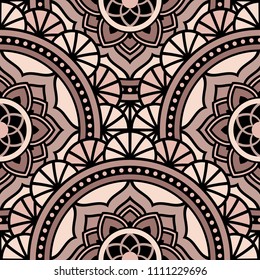 Abstract seamless mandala background. Texture in dusty rose and beige colors. Oriental pattern for design, fashion print, scrapbooking