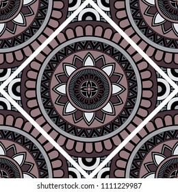 Abstract seamless mandala background. Texture in blue and dusty violet colors. Oriental pattern for design, fashion print, scrapbooking