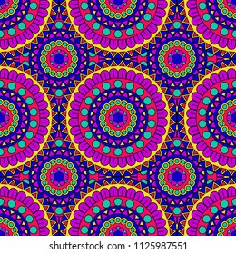 Abstract seamless mandala background. Texture in violet and pink colors. Oriental pattern for design, fashion print, scrapbooking