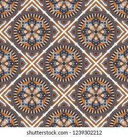 Abstract seamless mandala background. Texture in gray and brown colors. Oriental pattern for design, fashion print, scrapbooking