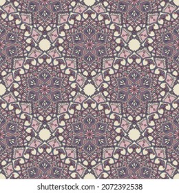 Abstract seamless mandala background. Texture in violet and rose colors. Oriental pattern for design, fashion print, scrapbooking