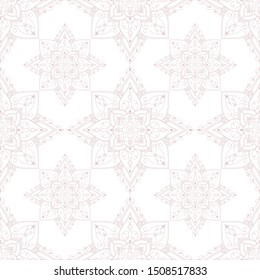 Abstract seamless mandala background. White and pink. Can be used for cards, invitations or textile.