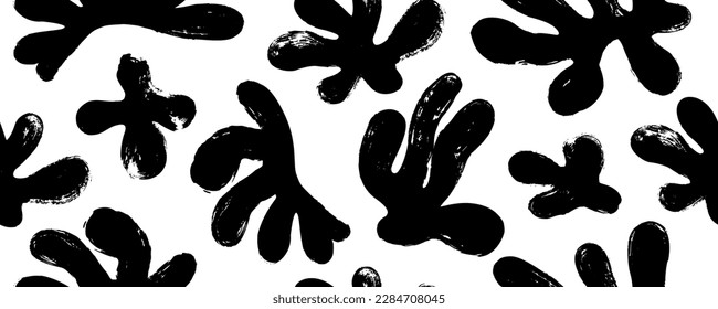 Abstract seamless Matisse style pattern. Coral branches in contemporary minimalistic print. Marine or botanical theme. Brush drawn floral shapes wallpaper. Contemporary banner with organic cut out.